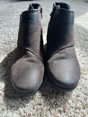 Clarks Dark Brown Leather Ankle Booties with Side Zip